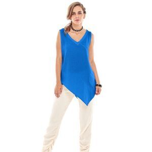 Oh My Gauze Allie V-neck Blouse Tunic Top 100% Cotton Lagenlook Sleeveless Sz XL